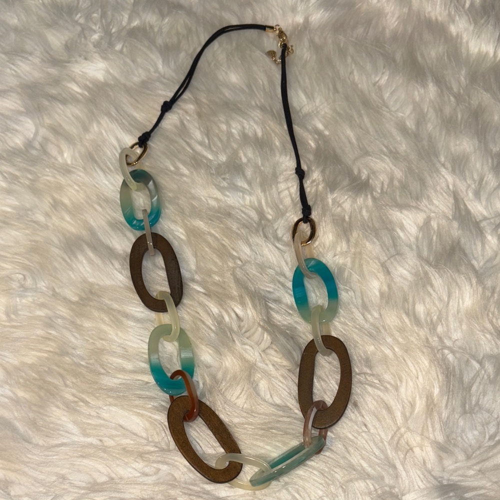 Chic Teal and Brown Link Necklace